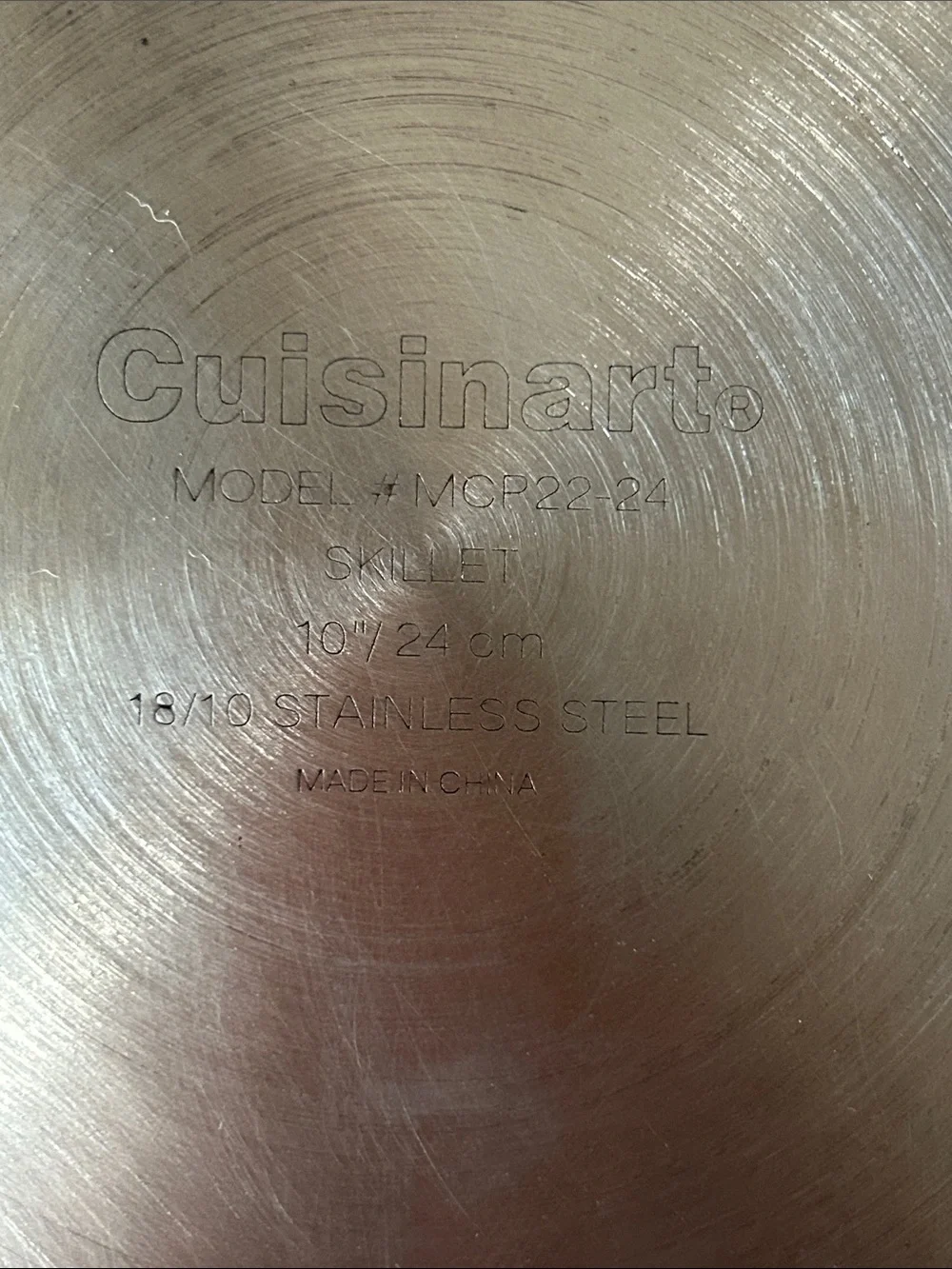 set Cuisinart Chef's Classic stainless steel skillets riveted handles.
